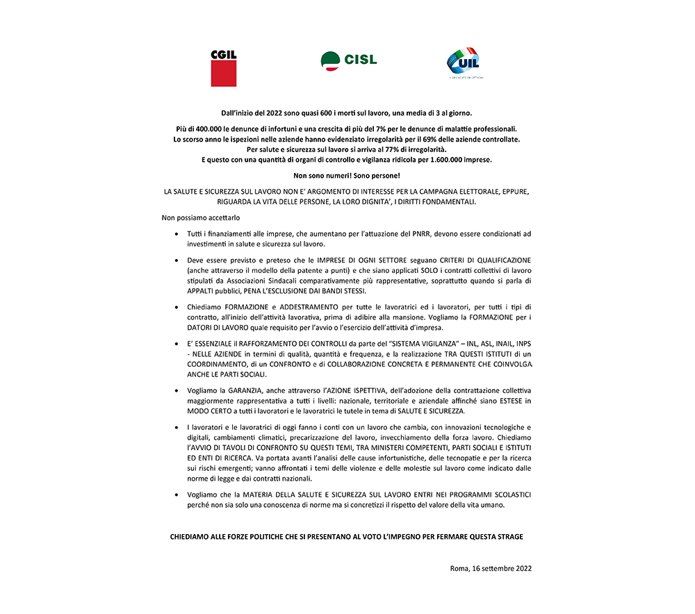 appello unitario dei sindacati